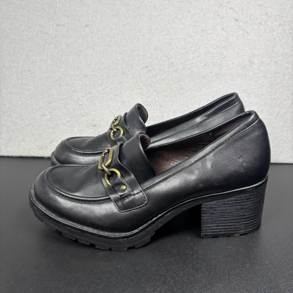 White Mountain Booster Black Heeled Loafers Women's Size 9 M Chunky Lug Sole